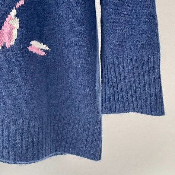 360 Cashmere Pullover Sweater, Blue With Pink/Cream Tree/Flower Motif, Size L - Picture 4 of 7